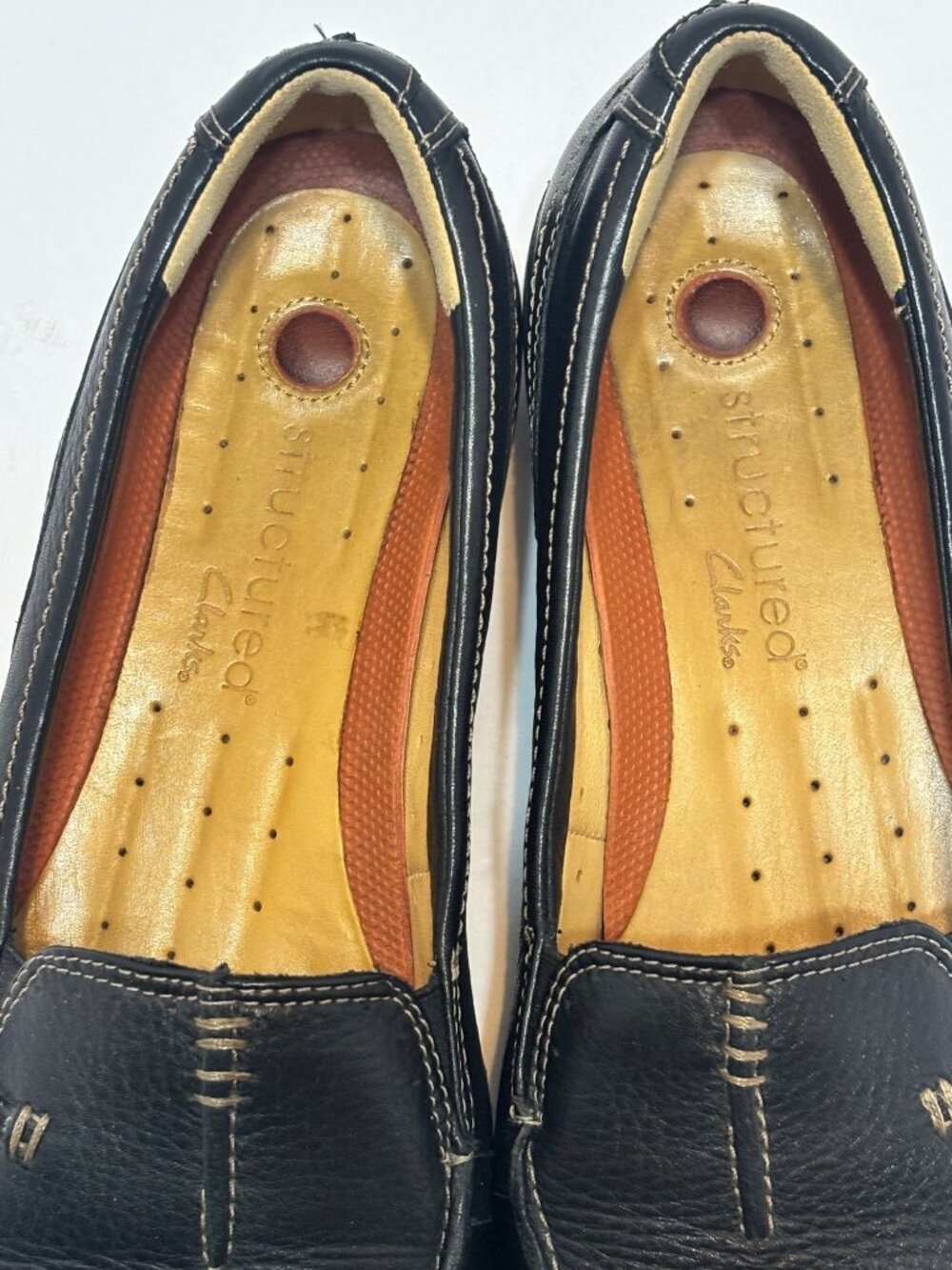structured CLARKS 87570 Walking Shoes BLACK LEATHER Sz 10M Flats SLIP-ON LOAFERS - Picture 8 of 15